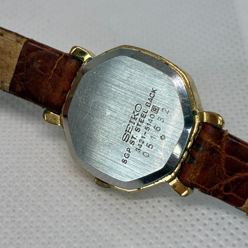 Vintage SEIKO 3421-5140 Ladies Gold Tone Octagon Watch - New Battery! - Picture 6 of 17